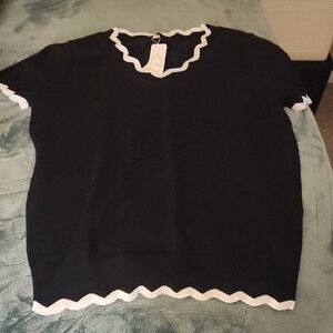 Black and White Scallop Trim Women's Top